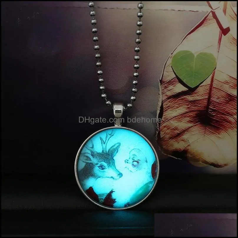 fashion christmas jewelry necklace stainless steel bead chain father christmas deer floating noctilucous lockets pendant necklaces for