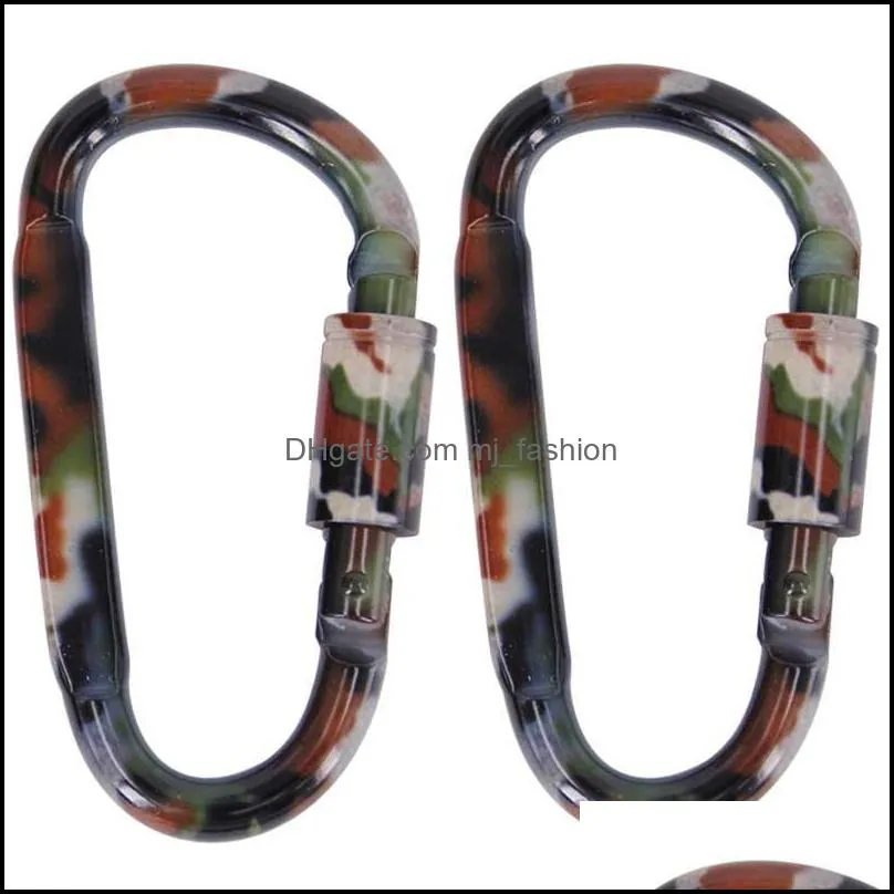 camo aluminum carabiner key rings clip rotary lock d ring buckle keychains camping mountain snap hook outdoor travel tool p83fa