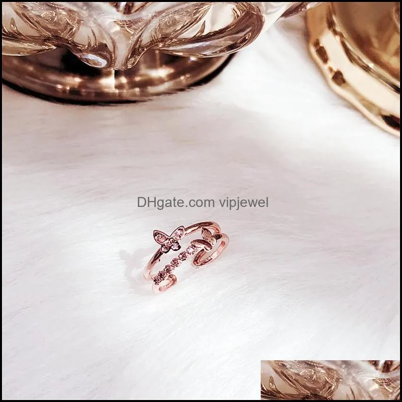  zircon butterfly rings for women jewelry fashion open adjustable finger ring rose gold silver romantic wedding accessories