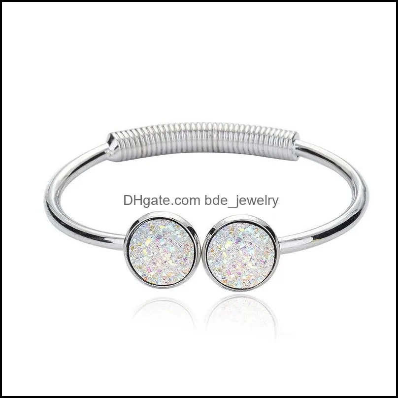 top quality druzy cuff bangles round natural geode stone rhinestone pave drusy charm expandable wire bracelets for women fashion