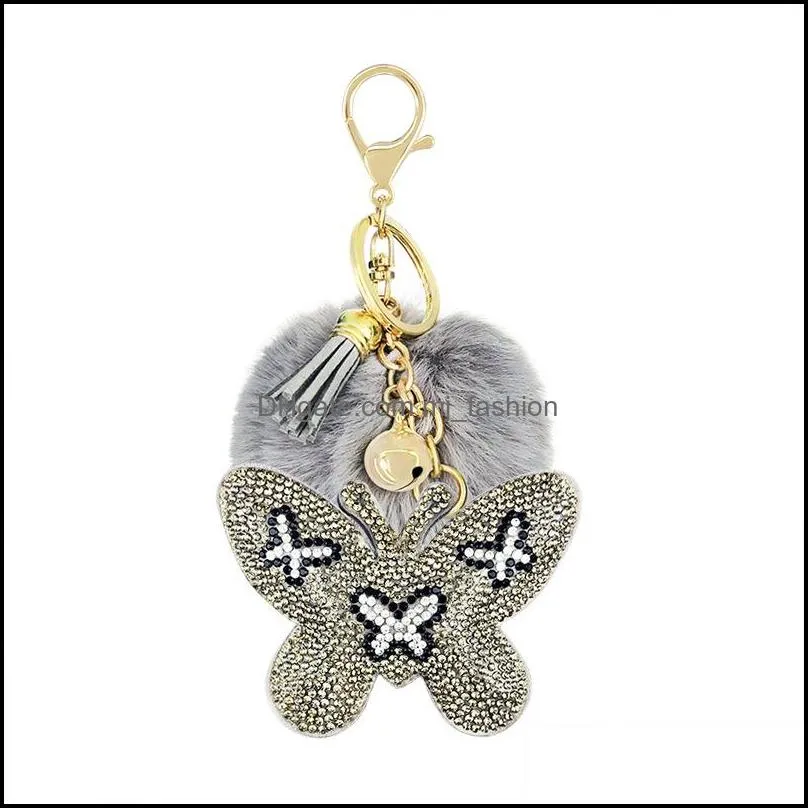 cute animal pompom keychain fashion faux fur fluffy key ring for women girls lovely owl bear keyfobs pendant accessories p429fa