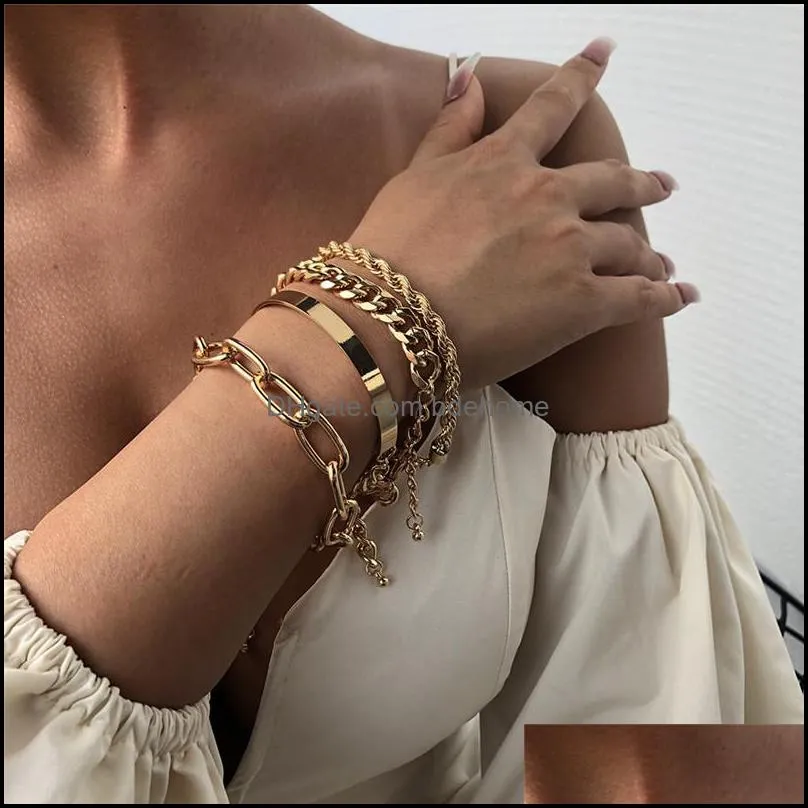 fashion cuban link bracelet stainlss steel 18k gold plated wrist bracelets personality hip hop multilayer bangle dhs