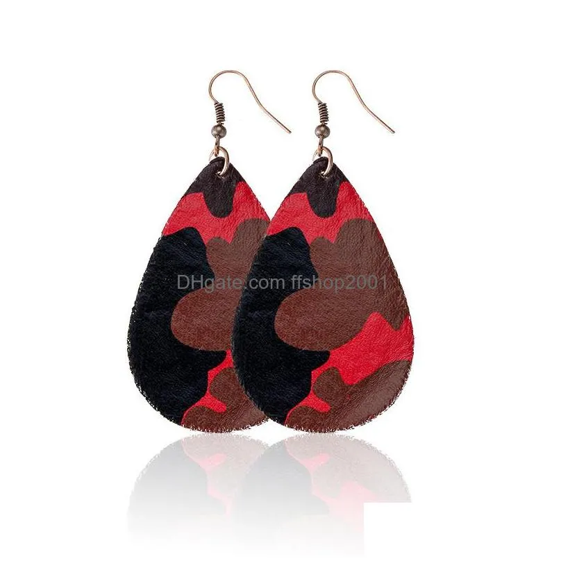 fashion jewelry womens pu leather earrings leopard waterdrop faux leather dangle earrings