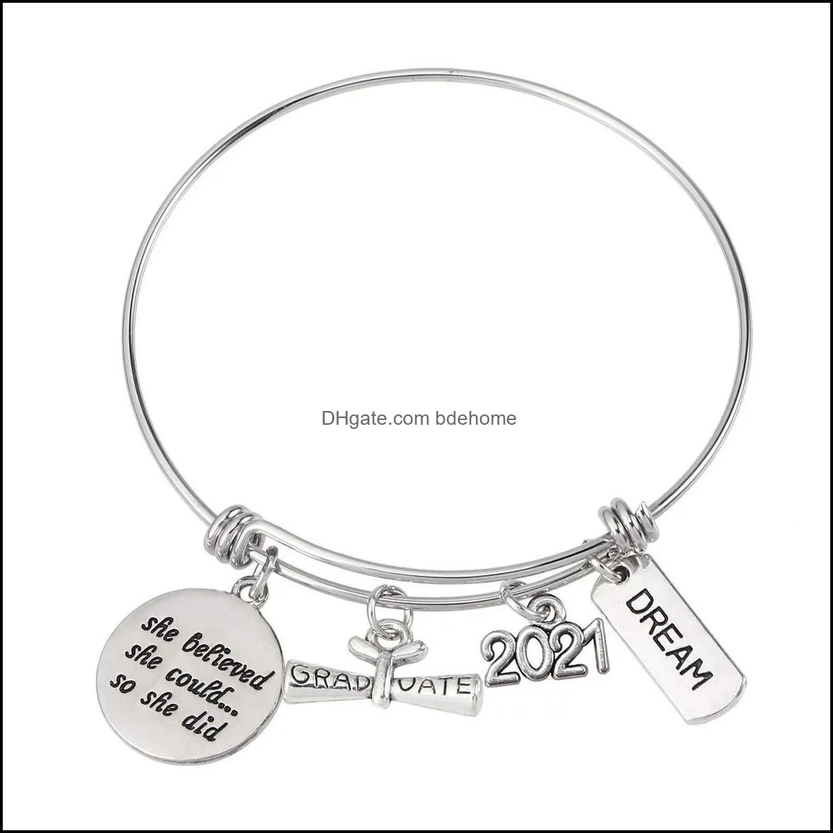 2021 stainless steel charm engraved bracelet women adjustable graduation bangle inspiration jewelry for girl boys dhs