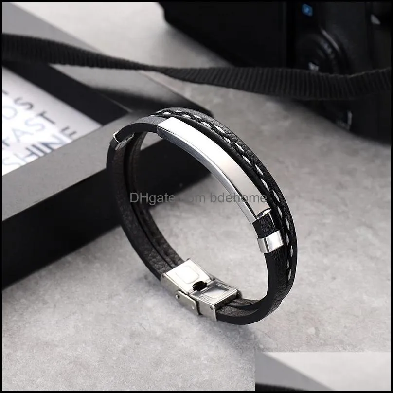 stainless steel mens leather bracelet handmade multilayer braided wristband bangle q274fz