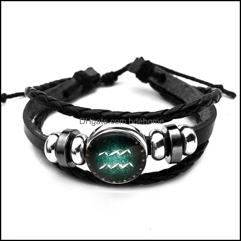 12 zodiac bracelet constellations mens bracelets beaded handmade charm leather bangle punk rock women jewelry g917r f