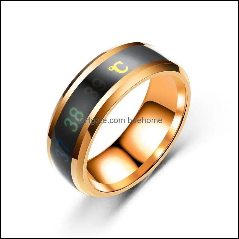 8mm 316l stainless steel temperature designer rings mood emotion intelligent thermometer finger rings for women men couple fashion