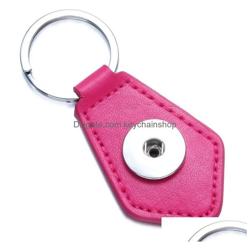 hexagon pu leather snap button key rings chain snap keychains fit diy 18mm snap jewelry