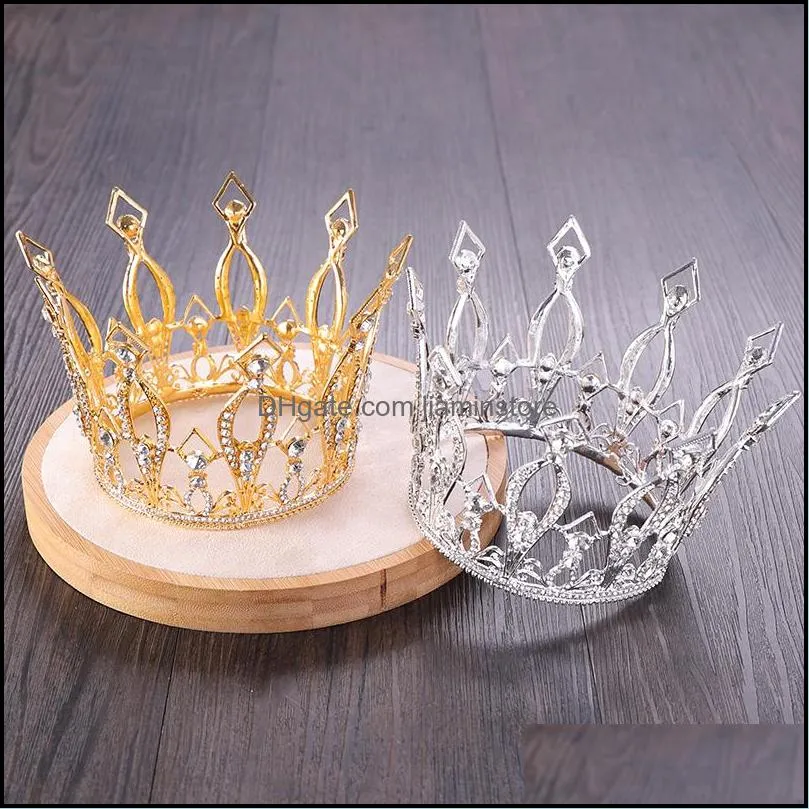 hair clips vintage rose gold round crystal wedding tiara queen crown for bridal headpiece diadem prom hair jewelry195b