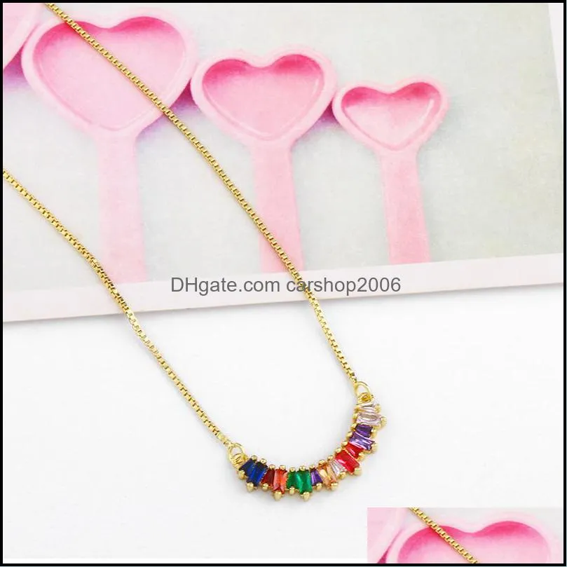 2019 cz rainbow circle semicircle pendants necklace for woman multicolored copper inlay zircon gold long chain necklace jewelry