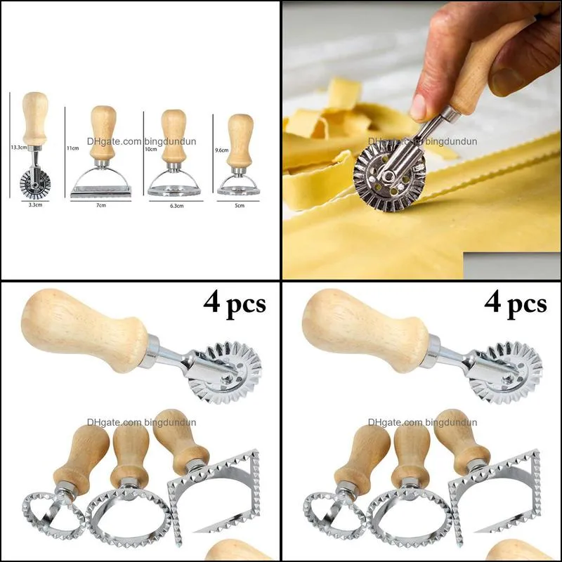 ravioli stamp classical cutter maker wood handle pasta mold tool dough slicer cookie pastry baking tools