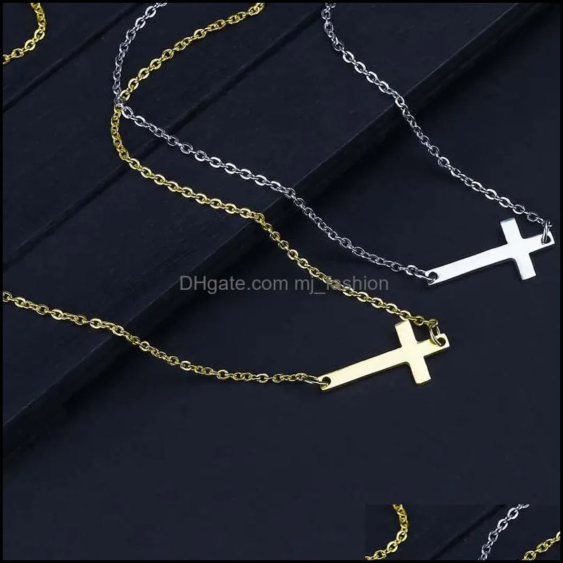 simple style silver gold plating cross pendant choker necklace for women stainless steel silver gold jesus pray religious faith