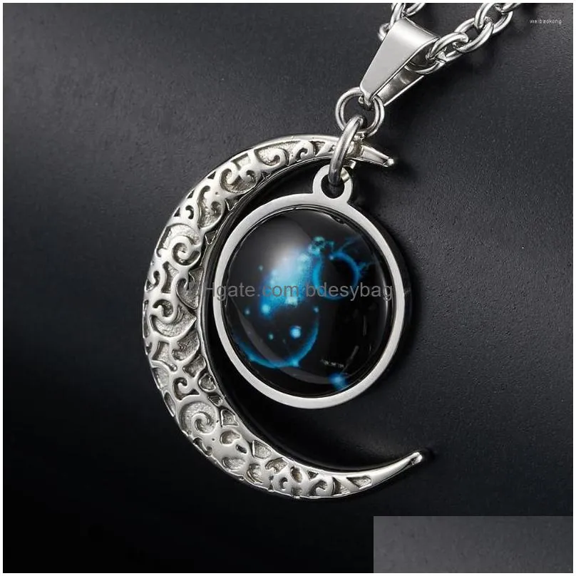 pendant necklaces jhsl 12 styles zodiac astrology men statement constellation necklace moon noctilucent pendants stainless steel