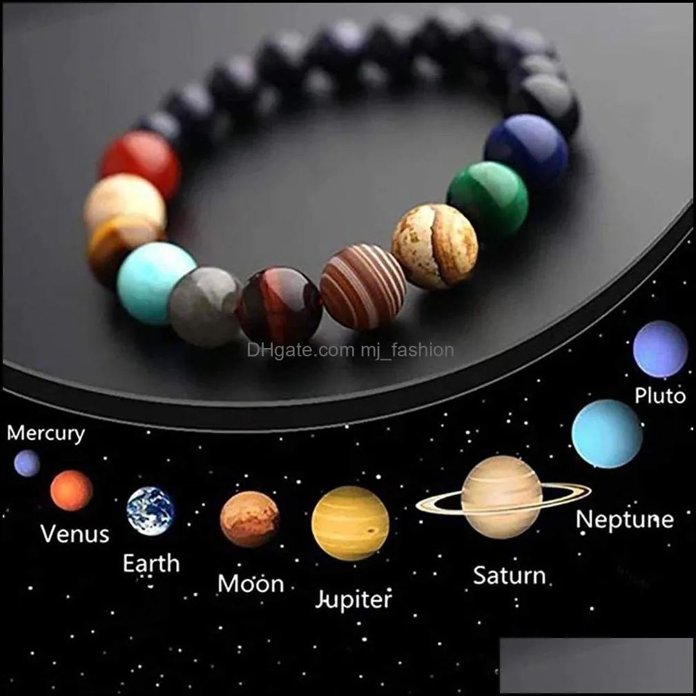  est universe eight planets natural stone beads bracelet galaxy solar system handmade elastic chakra bracelet women men designer