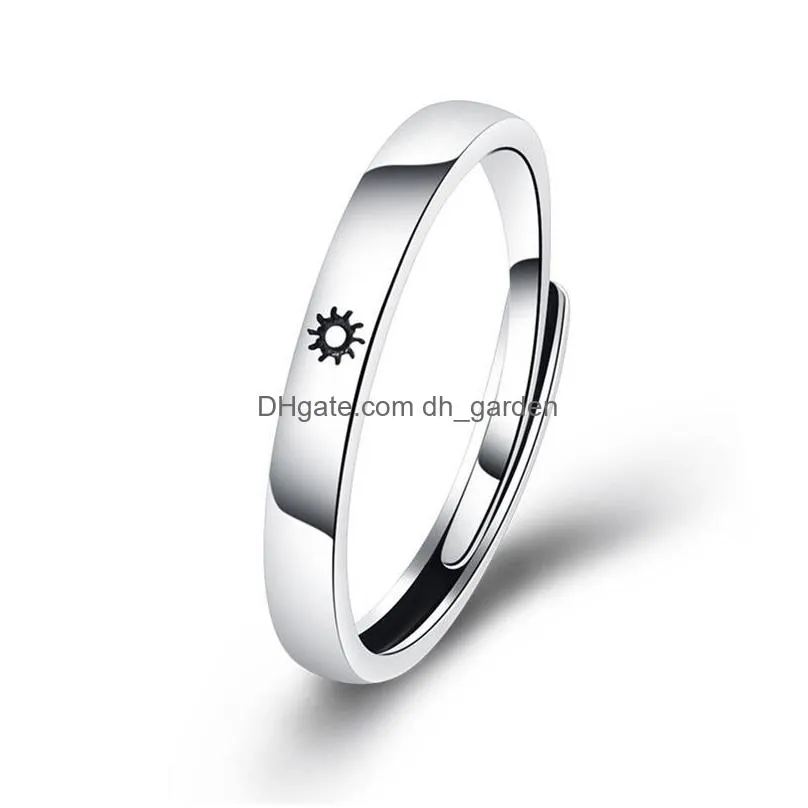 cluster rings s925silver simple opening sun moon ring minimalist silver color adjustable for men women couple engagement jewelry