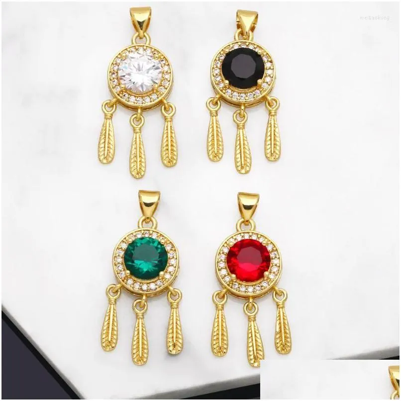 pendant necklaces ocesrio multiple color copper dream catcher necklace cz gold plated with tassel jewelry making component pdta864