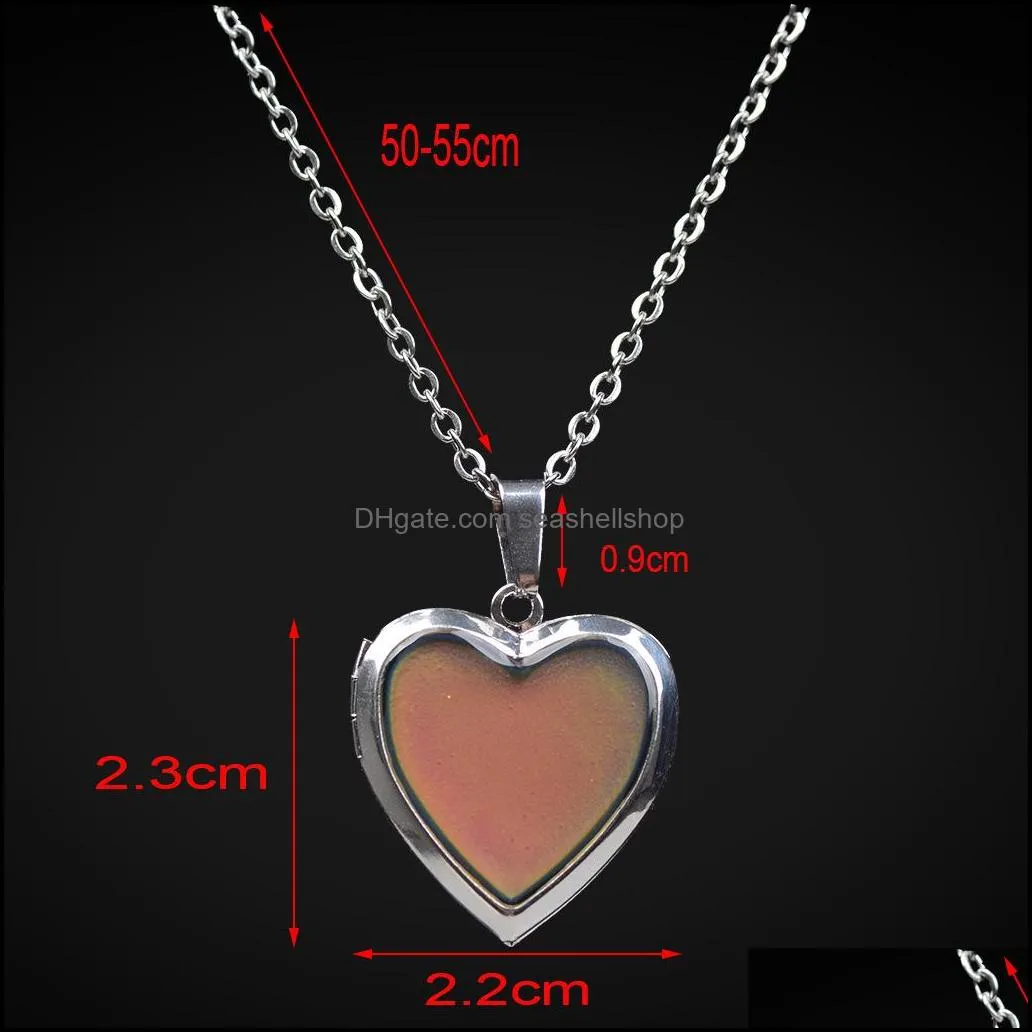  heart shape photo frame floating locket necklace for women discolor moodchanging thermochromic temperature sensing necklaces