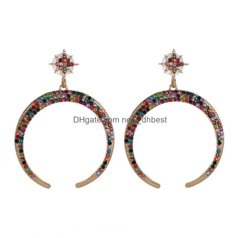 fashion jewelry crescent earrings colorful rhinstone exaggeration vintage earrings