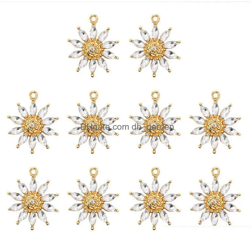 10pcs shinning rhinestone crystal flower charms golden plant pendants for craft making accessories necklace jewelry diy handmade