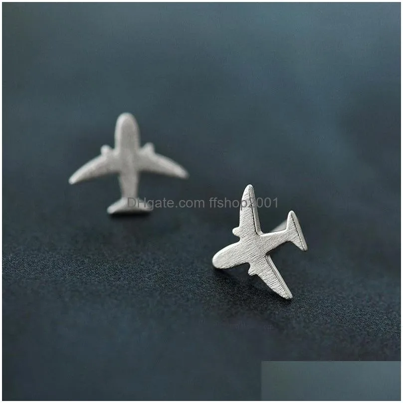 925 sterling silver cute mini air plane stud earrings womens lovely 925 silver