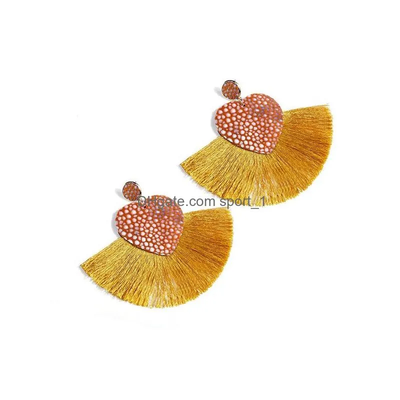 bohemian earrings fashion jewelryfan shape tassel earrings pu leather peach heart earrings