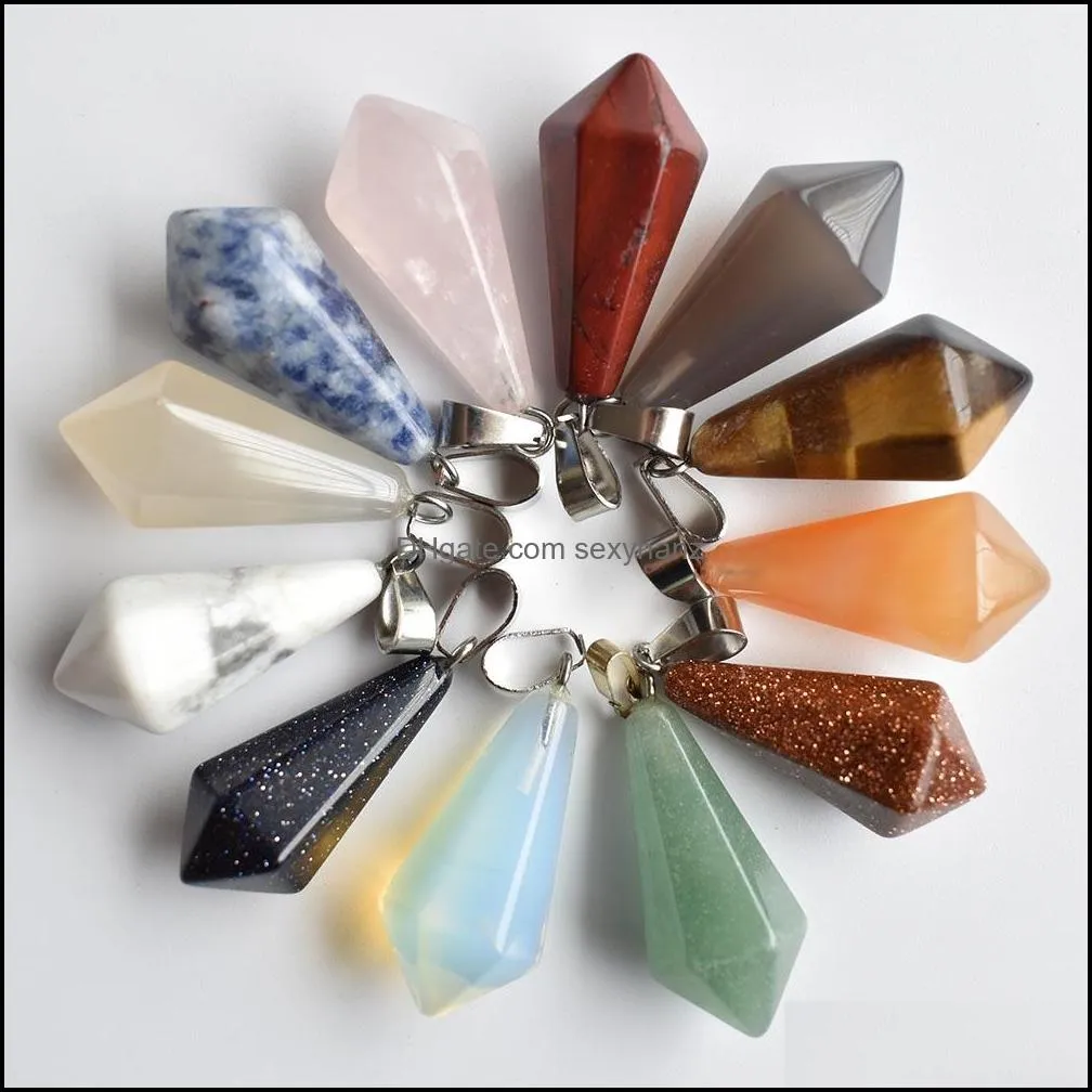 rose quartz opal natural stone pendulum hexagonal pyramid charms pendants for necklace jewelry making