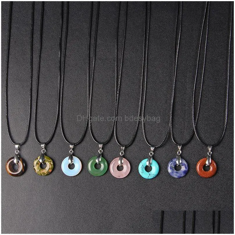 pendant necklaces natural tiger eye rose quartzs crystal necklace fashion balck wax cord round beads lucky for women menpendant