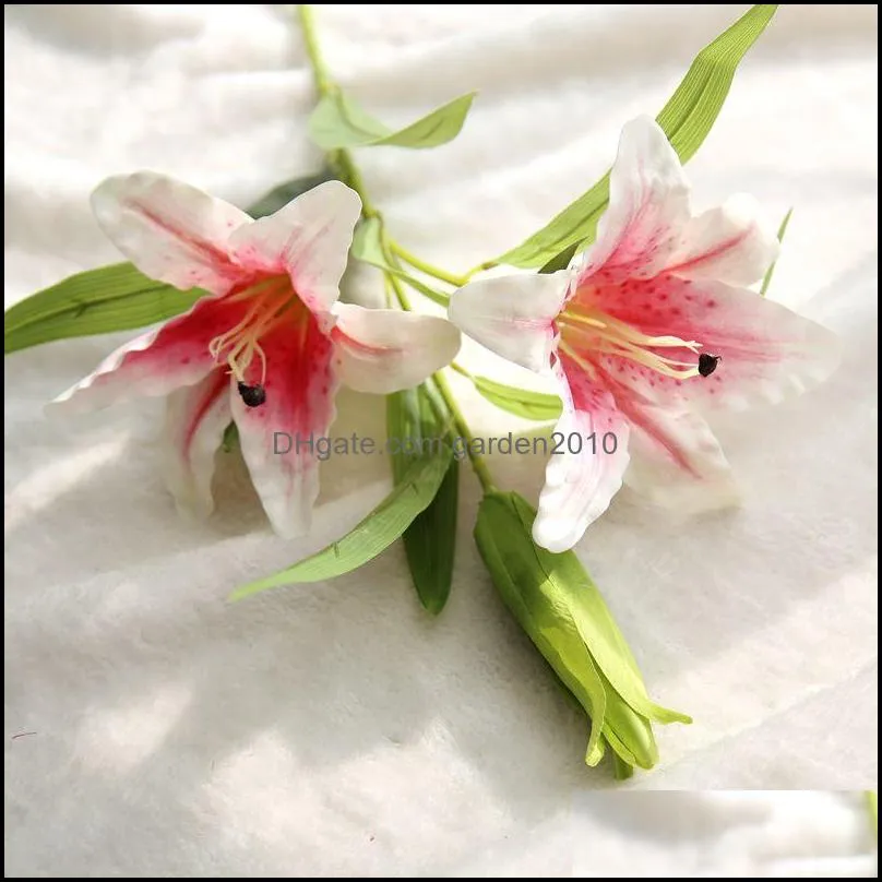 new flower artificial lilies bouquet 3 heads wedding floral home decor flower real touch wedding flower bouquet