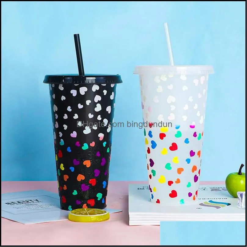 24oz color changing reusalbe cup coffee tumblers party cups with lids and straws party water bottle cold drinking 710ml seaway