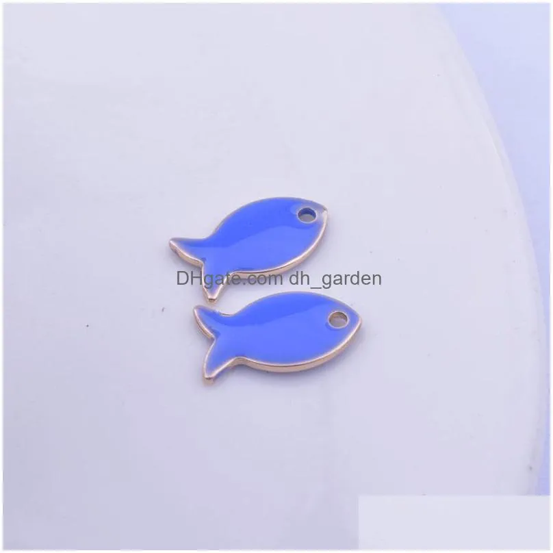 30pcs 8x14mm gold color double faced fish enamel charms copper animal fishs pendant diy earring bracelet jewelry accessories