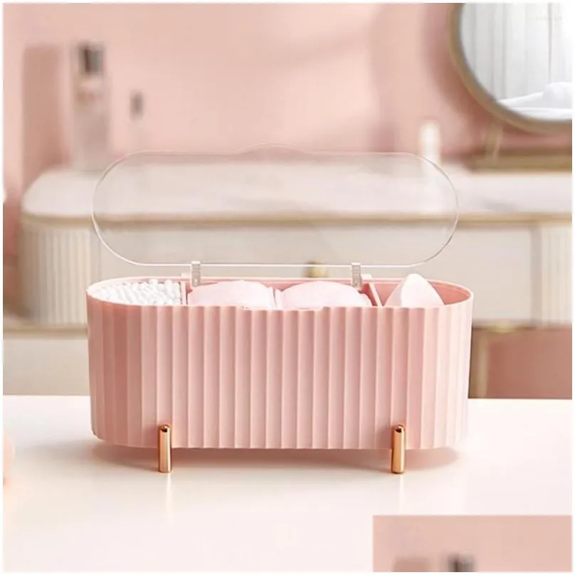 storage boxes cotton pads holder 3grid large capacity cosmetic box with lid decorative makeup sponge organizer multifunctional