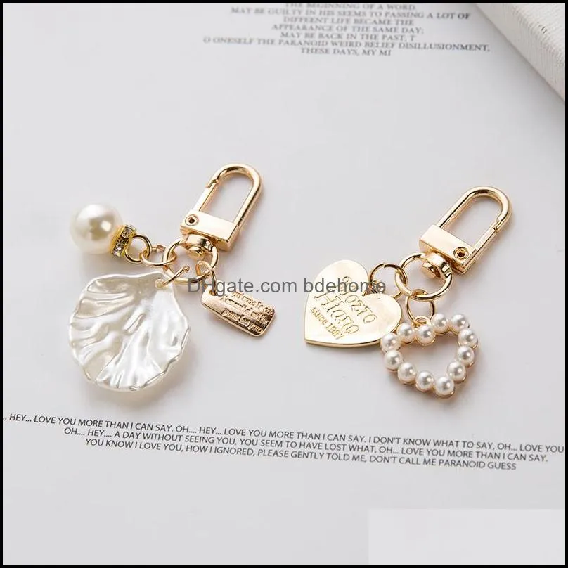 cute pearl shell key rings for girl creative small gifts ins metal jewelry pendant keychain ladies fashion accessories