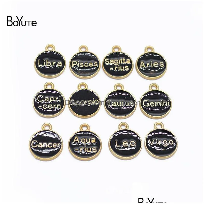 boyute 12 pieces/set metal alloy 4 colors enamel zodiac signs charms pendant diy hand made jewelry accessories