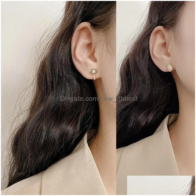 fashion jewelry s925 silver post asymmetry earrings eardrop coconut tree pinapple stud earrings