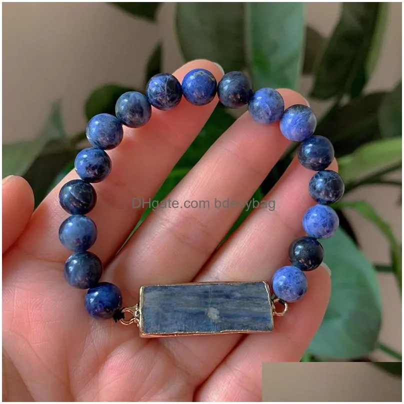 strand natural gem stone sodalite bracelet imperial jaspers rectangle bar charm real kyanite blue quartz crystal bracelets reiki