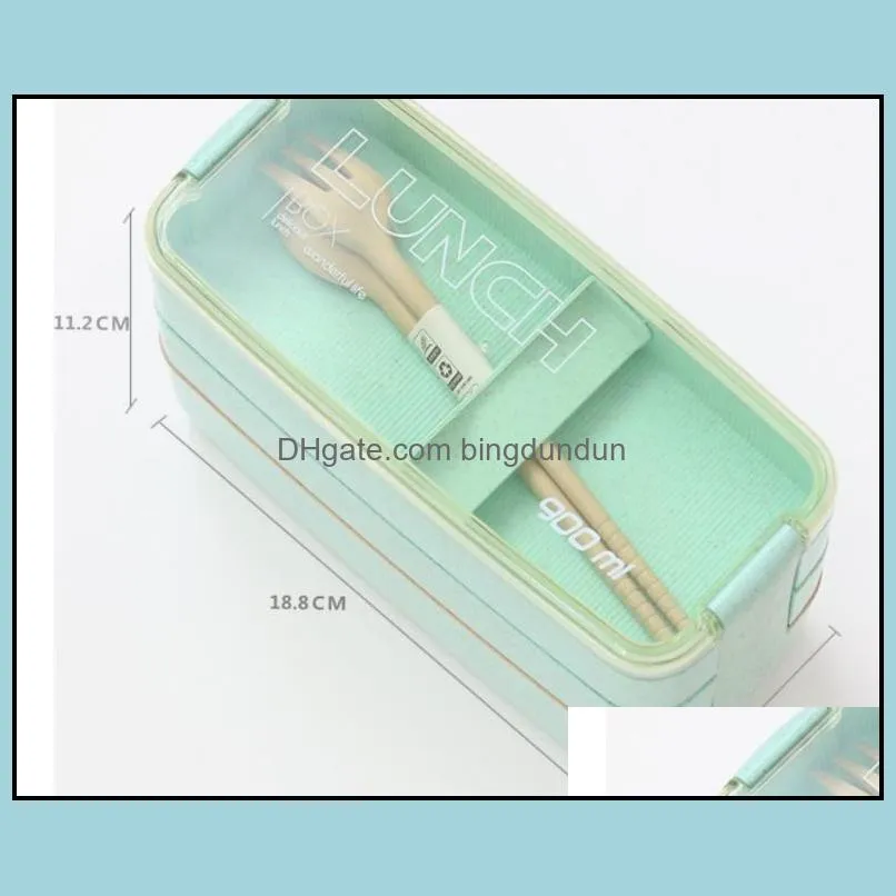 lunch box 3 grid wheat straw bento transparent lid food container for work travel portable student lunch boxes containers by sea