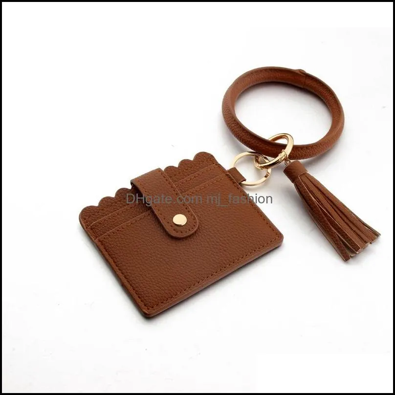 circle wristlet key ring bracelet credit card pocket leather tassel wrist bangle keychain girl fashion pattern keys fob q35fz