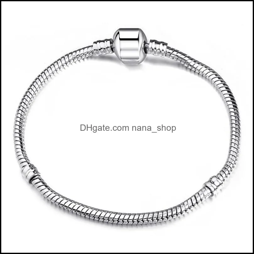 925 sterling silver love 3mm snake chains 1721cm bracelet bangle fit european beads charm fashion diy jewelry accessories
