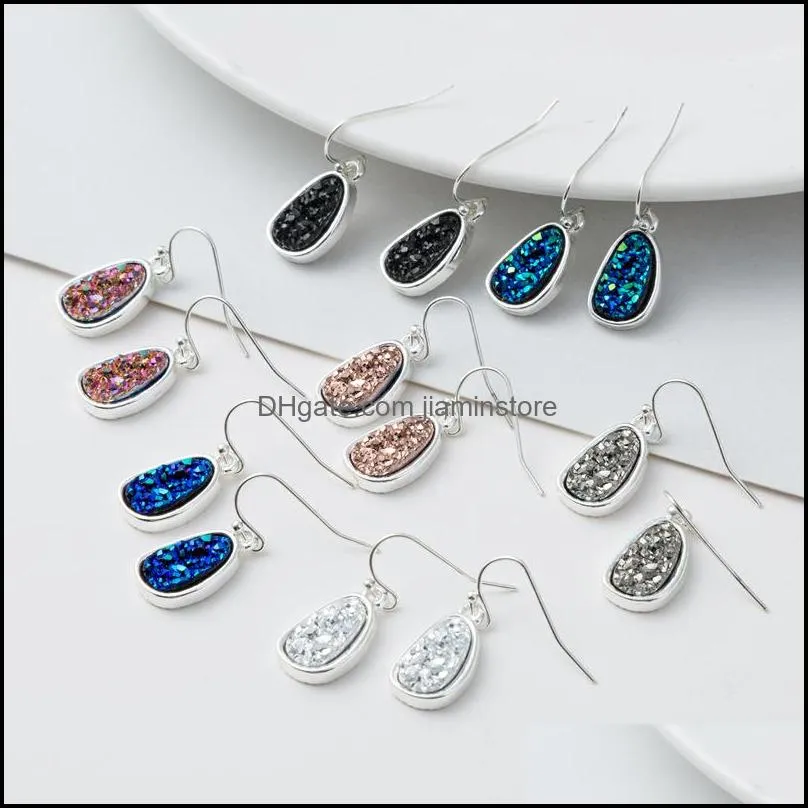 fashion 6colors druzy drusy earrings silver plated geometry faux natural stone dangle earrings for women jewelry