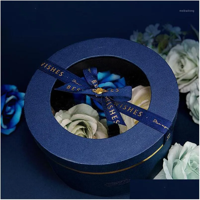 gift wrap highgrade hollowout box blue round rectangular bronzing embossed pattern ribbon year party scarf jewelry paper box1