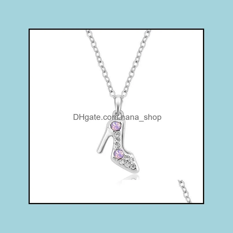 luxury crystal high heels pendant necklaces for women korean highheeled shoes charm silver chains female fashion jewelry gift