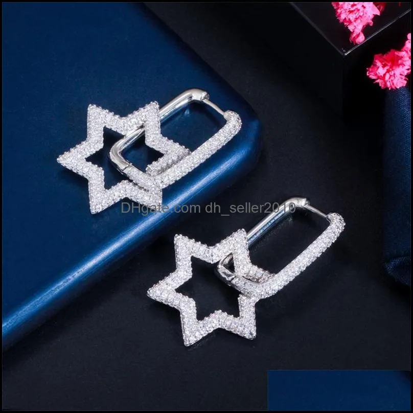 shining bling full colorful zircon hexagonal dangle drop earrings real gold plated star earring jewelry no fading 1274 b3