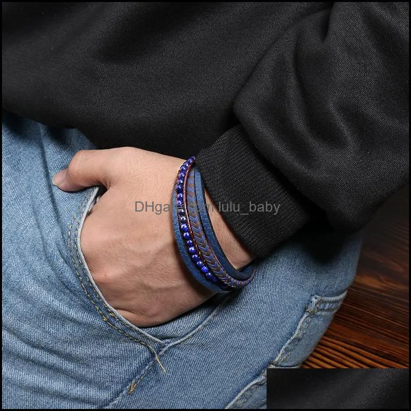 men fashion classic business tennis bracelet casual handmade creative glossy metal multilayer leather bracelets 20220302 t2