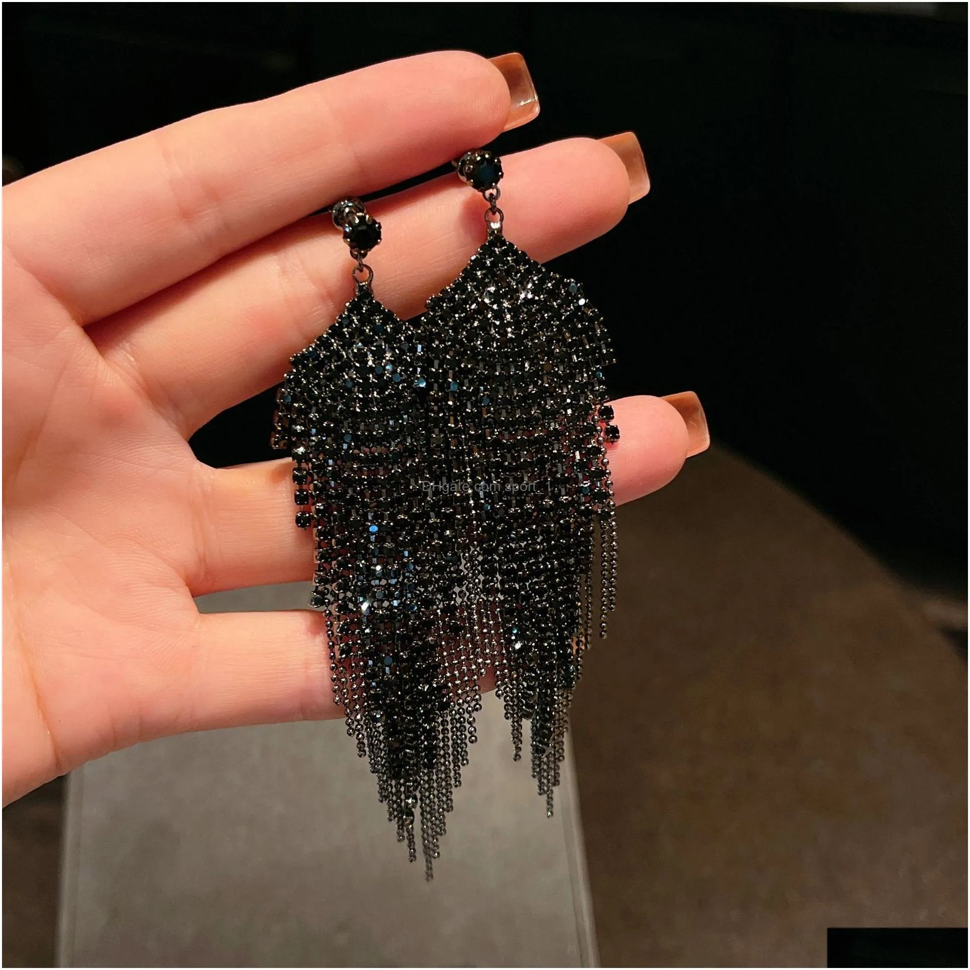 fashion jewelry high sense exaggerated s925 silver post dangle earrings full diamond waterfall tassels long stud earrings