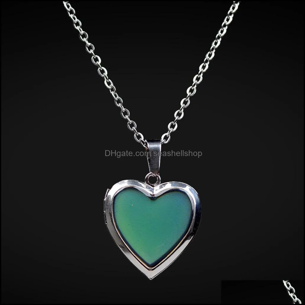  heart shape photo frame floating locket necklace for women discolor moodchanging thermochromic temperature sensing necklaces