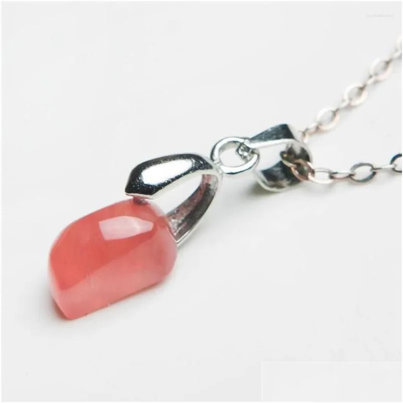 pendant necklaces 10 6 5mm women femme necklace charm love natural red rose rhodochrosite gems stone rhombus bead jewelry crystal