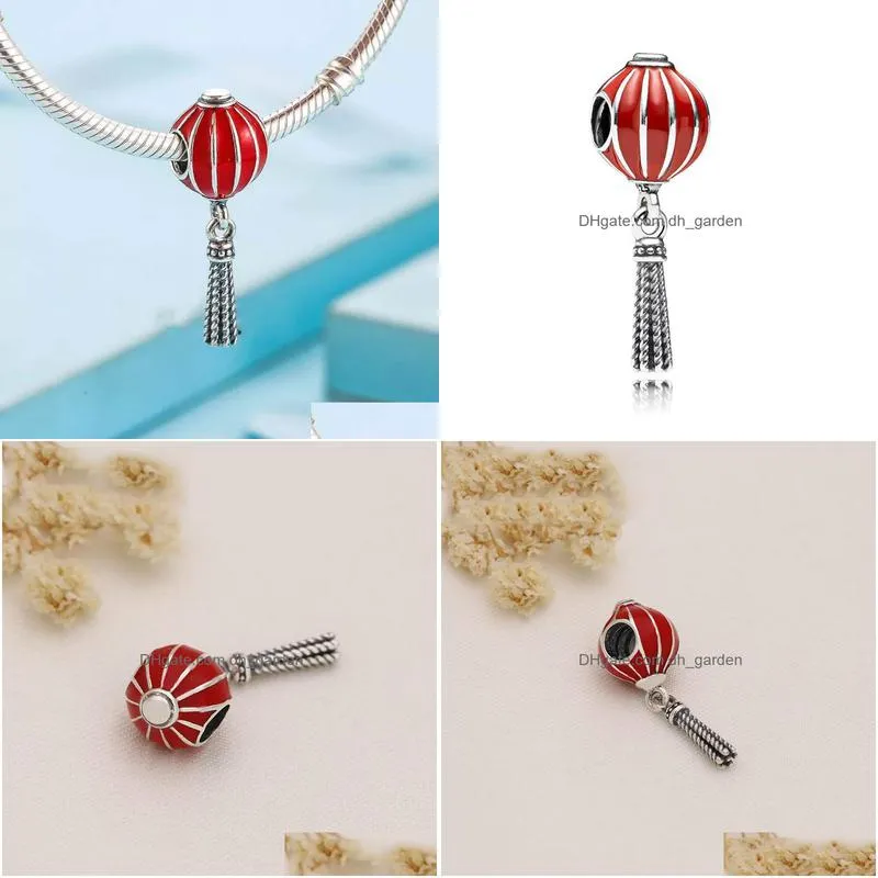 original woman jewelry 925 sterling charm red lantern pendant beads fit bangle bracelet silver accessories diy making