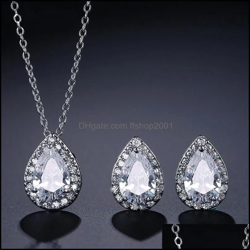  est arrival wedding jewelry set teardrop 3a cubic zirconia stud earrings standard 925 sterling silver pendant necklace for women lover