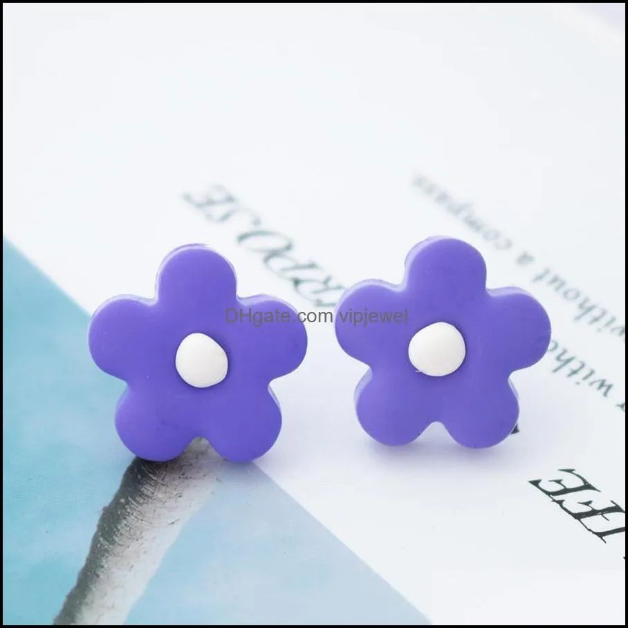 fashion polymer clay flower stud earring for women cute stainless steel needle candy color party ear jewelry