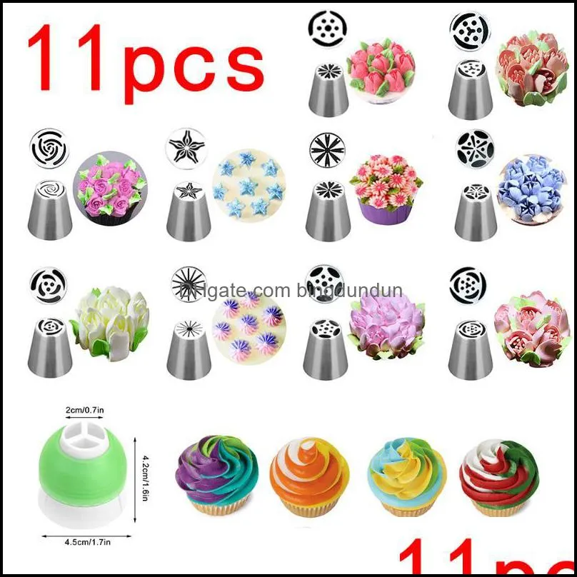 7/11pcs cream pastry decorating tips set stainless steel russian tulip icing piping cake nozzles cupcake baking tools 